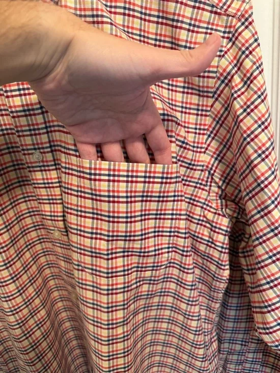 Lands' End Men’s Red and Blue Plaid Button-Down Oxford Shirt - 100% Cotton - Picture 3 of 8